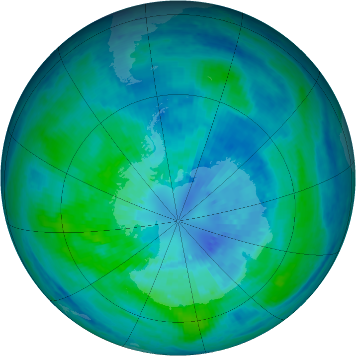 Antarctic ozone map for 29 March 2003